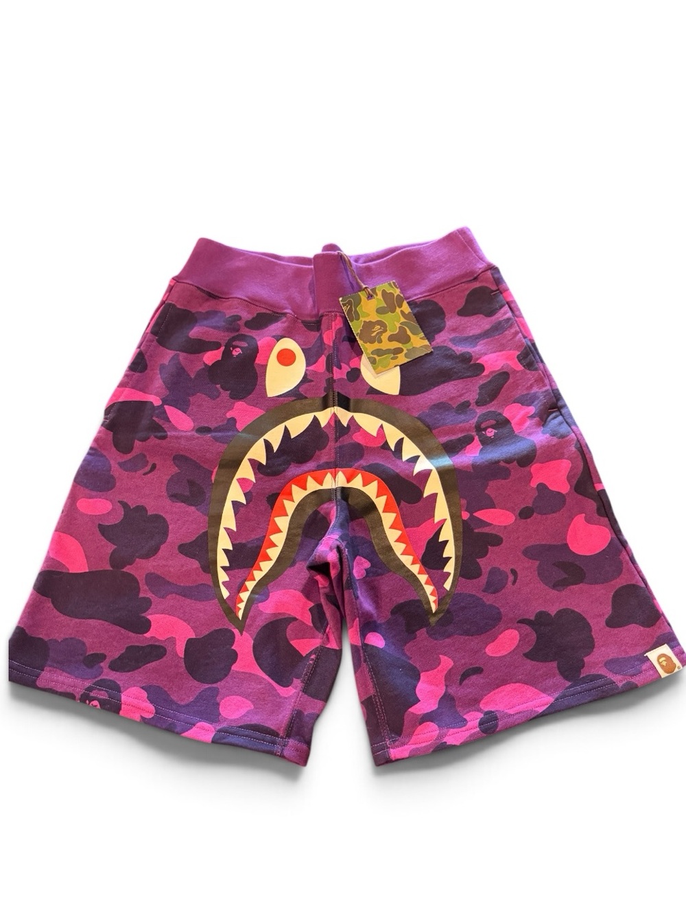 BAPE A Bathing Ape Purple Camo Shark Sweat Shorts Size Small